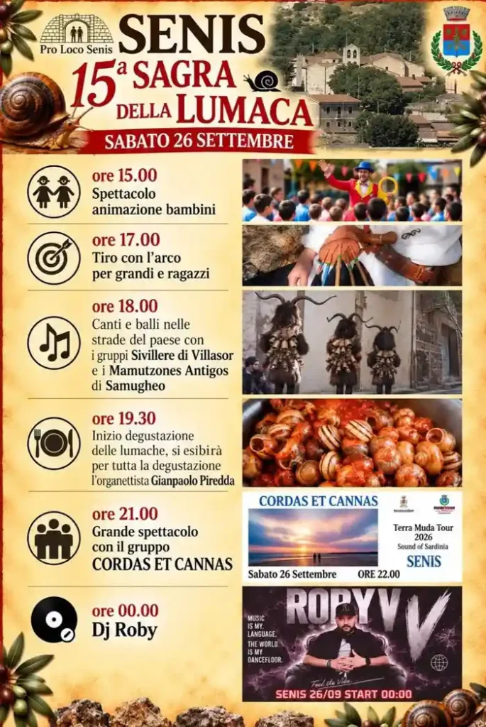 Sagra della lumaca a Senis 2026, programma | In Sardegna con Dani