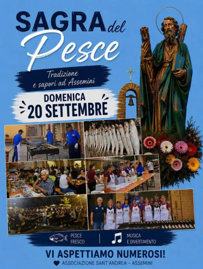 Sagra del pesce per la Festa di Sant'Andrea Assemini 2026, locandina ufficiale | In Sardegna con Dani
